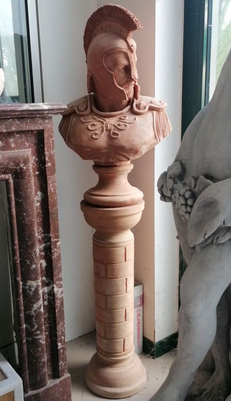 BUSTO GLADIATORE+COLONNA CM. 140 IN TERRACOTTA TOSCANA